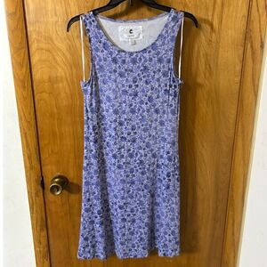 Cupio Purple Floral Sleeveless Tunic Top Medium Scoop Neck Stretch